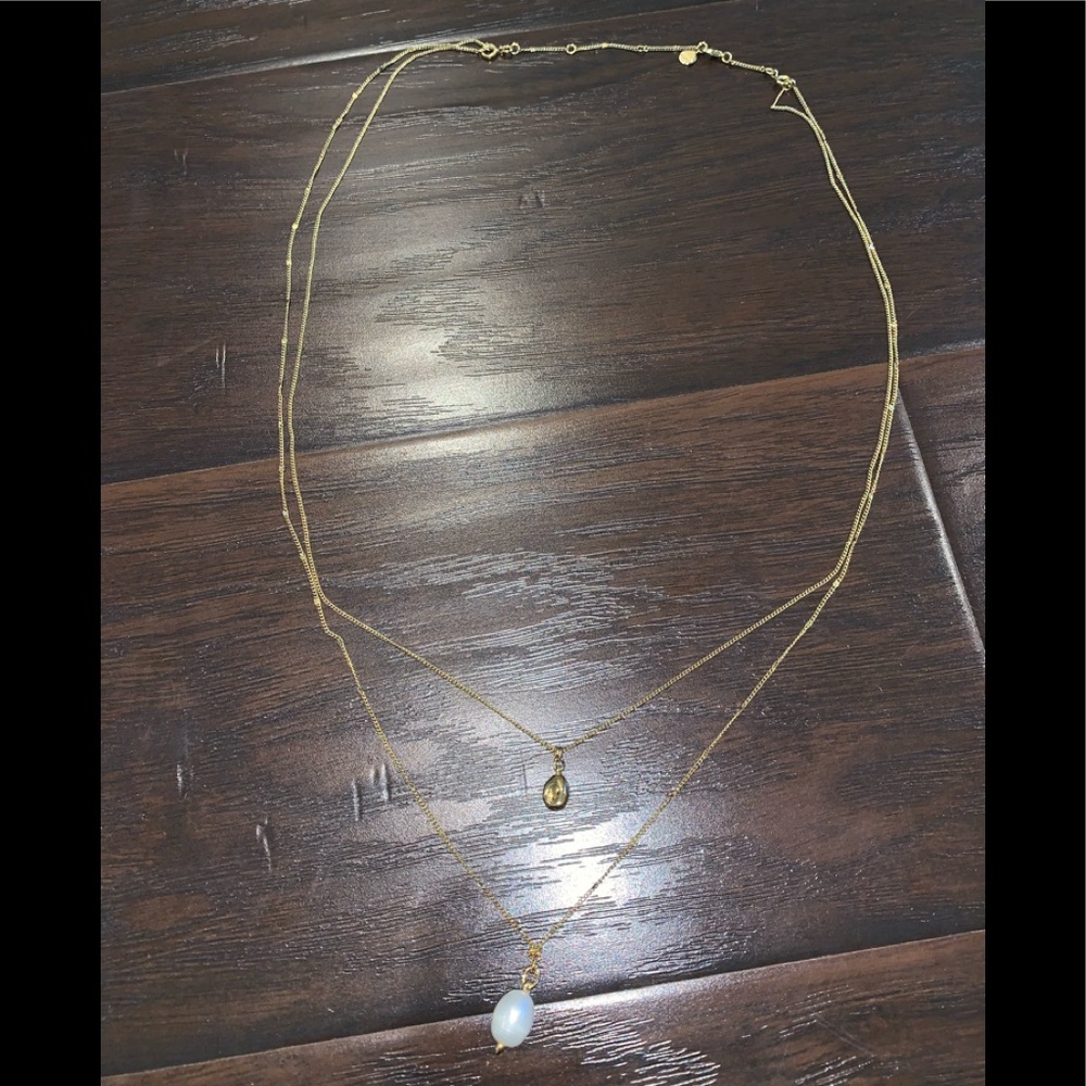 Stella & Dot Double Pearl Pendant Necklace